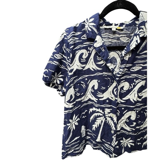 C&C California Hawaiian Button Up Shirt & Short Set Linen Blend Womens Medium - Picture 4 of 13